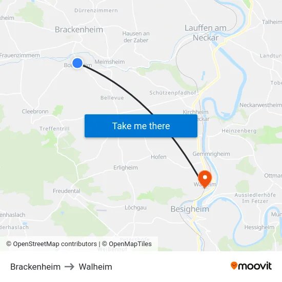 Brackenheim to Walheim map