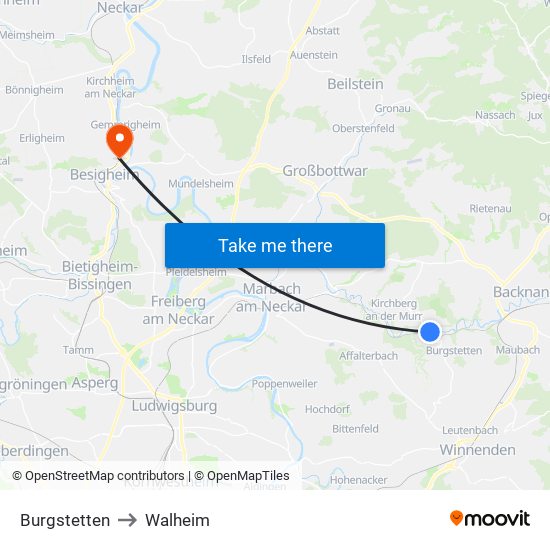 Burgstetten to Walheim map