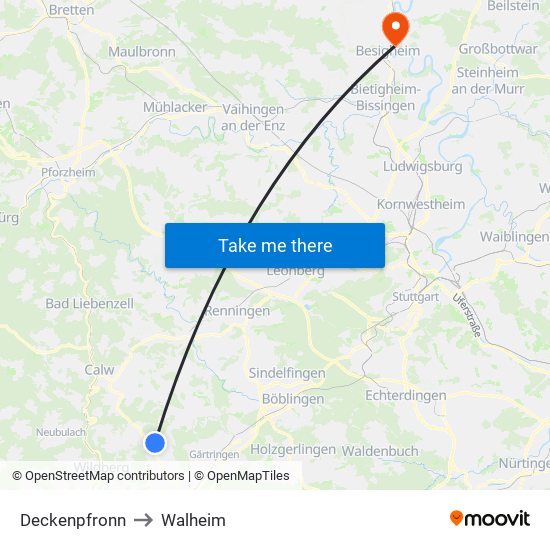 Deckenpfronn to Walheim map