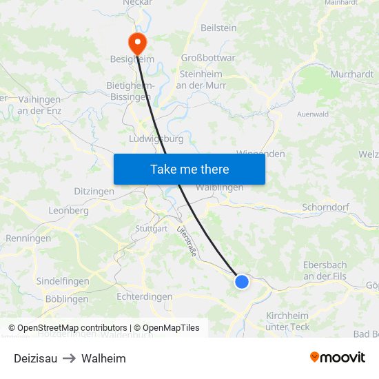 Deizisau to Walheim map