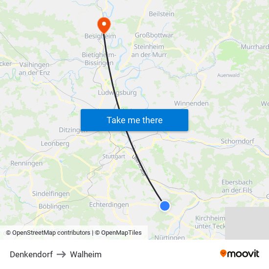 Denkendorf to Walheim map