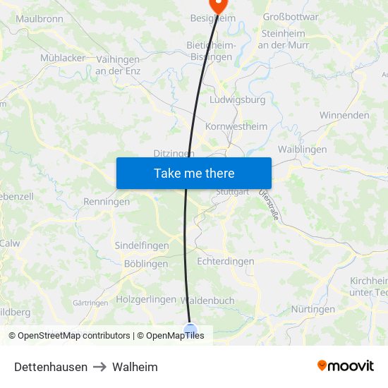 Dettenhausen to Walheim map