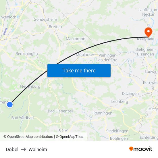 Dobel to Walheim map