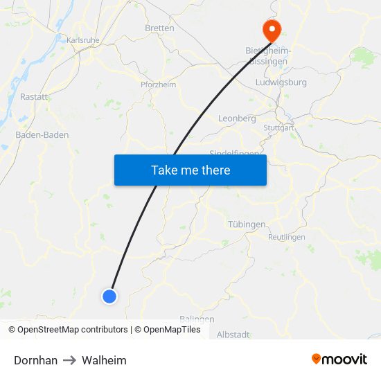 Dornhan to Walheim map