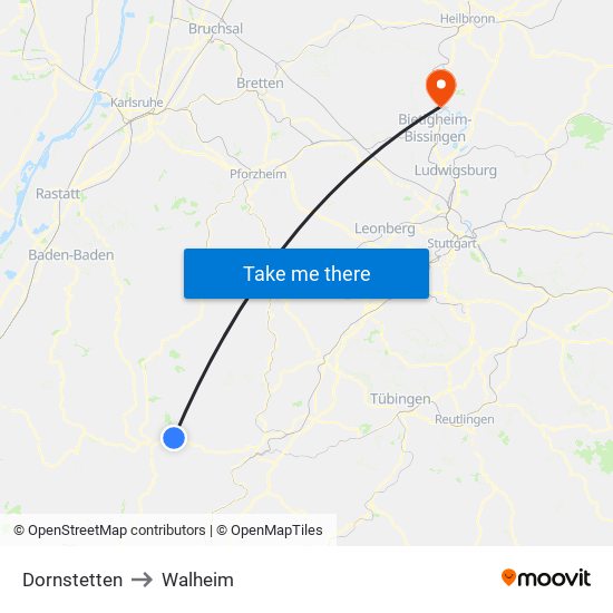 Dornstetten to Walheim map