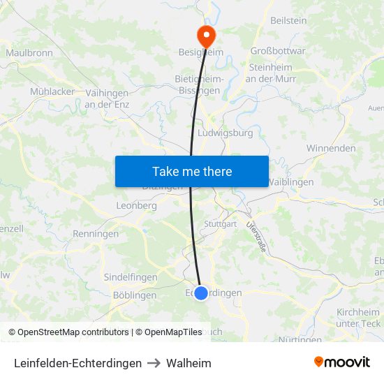 Leinfelden-Echterdingen to Walheim map