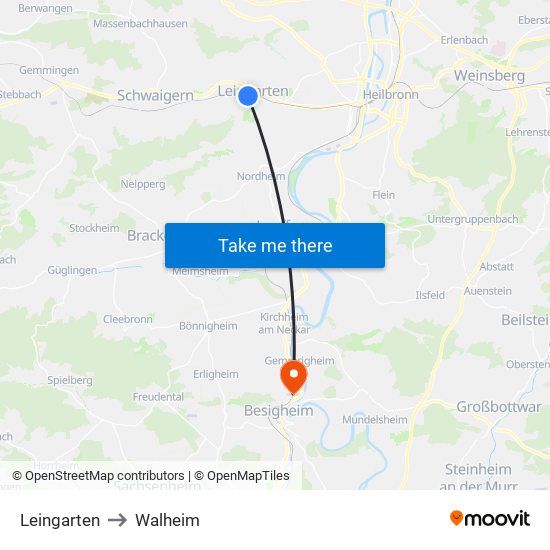 Leingarten to Walheim map