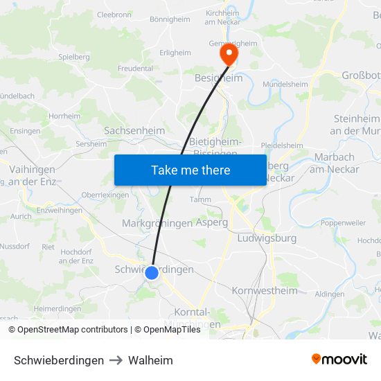 Schwieberdingen to Walheim map