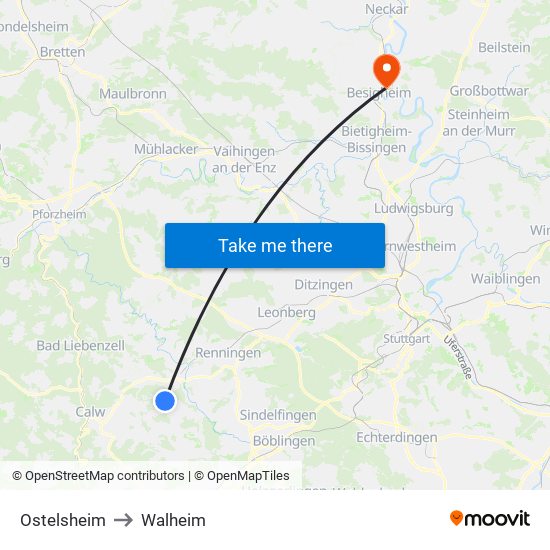 Ostelsheim to Walheim map