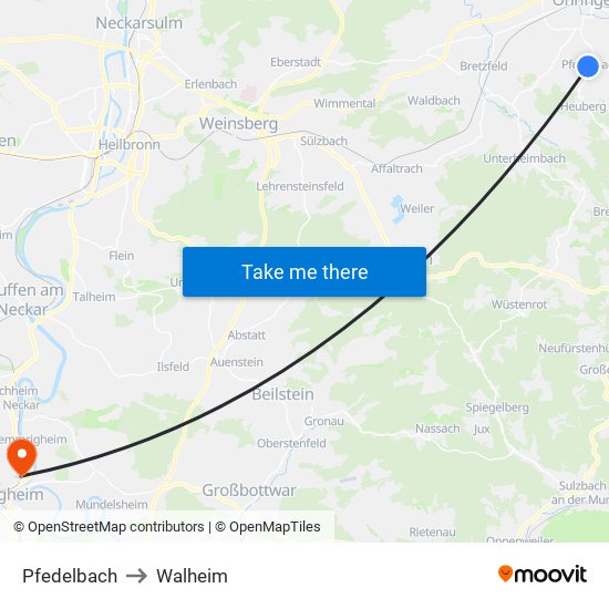 Pfedelbach to Walheim map