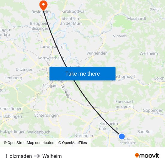 Holzmaden to Walheim map