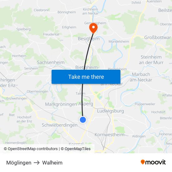 Möglingen to Walheim map