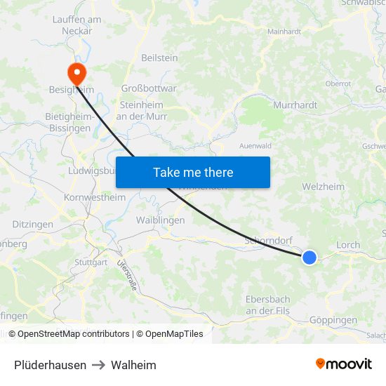 Plüderhausen to Walheim map