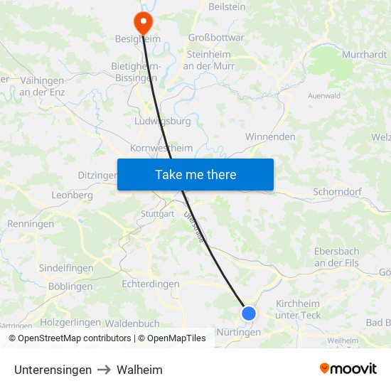Unterensingen to Walheim map