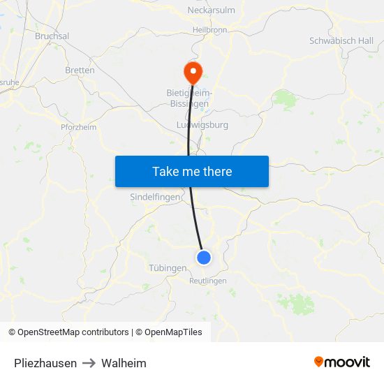 Pliezhausen to Walheim map