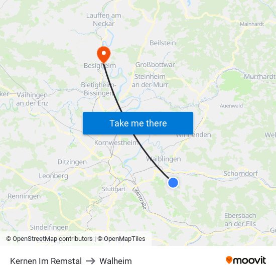 Kernen Im Remstal to Walheim map