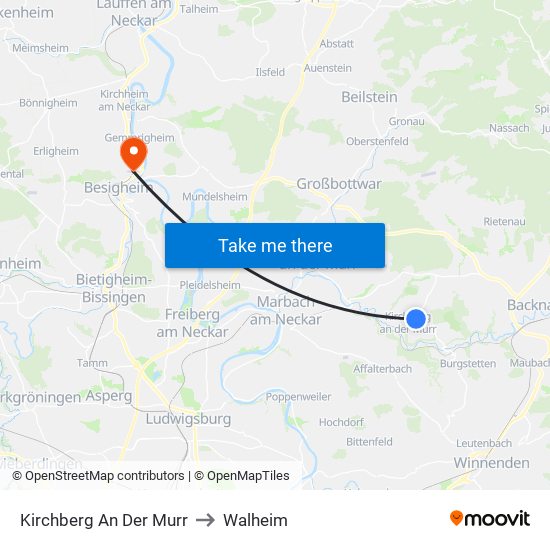 Kirchberg An Der Murr to Walheim map