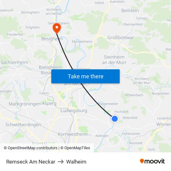 Remseck Am Neckar to Walheim map