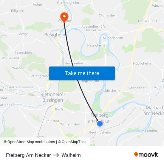 Freiberg Am Neckar to Walheim map