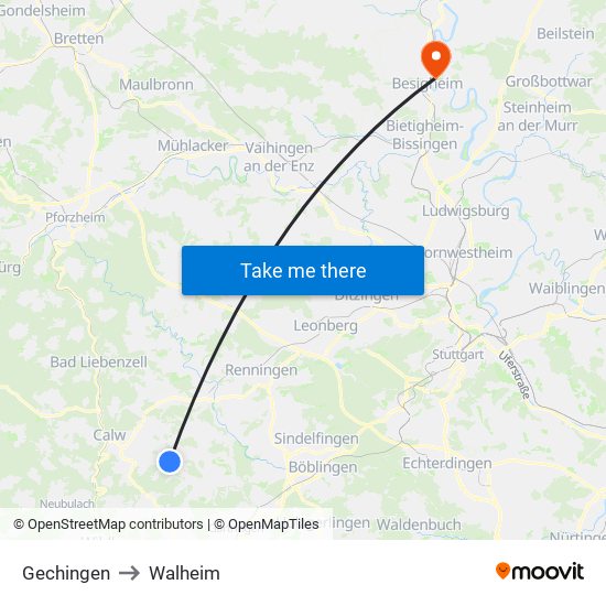Gechingen to Walheim map