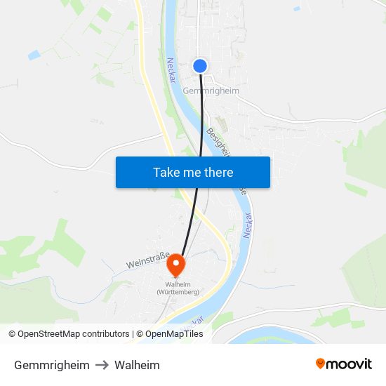Gemmrigheim to Walheim map