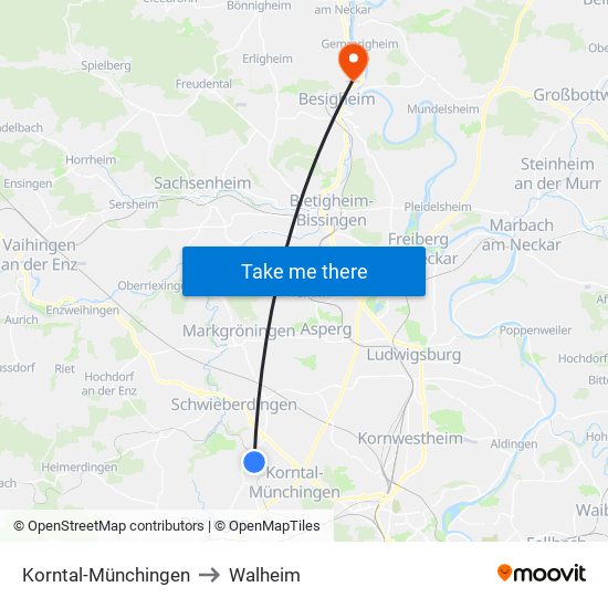 Korntal-Münchingen to Walheim map