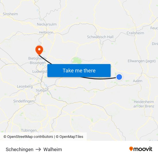 Schechingen to Walheim map