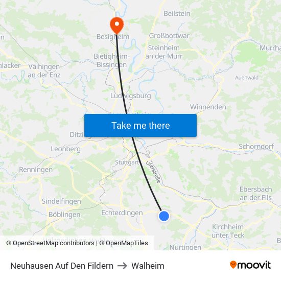 Neuhausen Auf Den Fildern to Walheim map