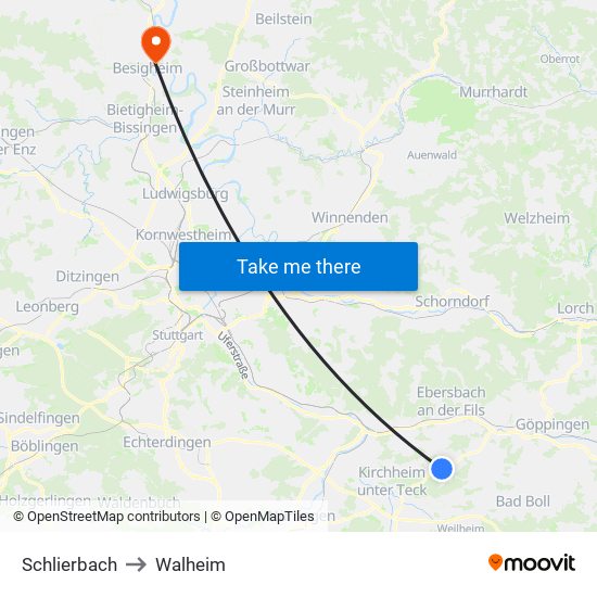 Schlierbach to Walheim map