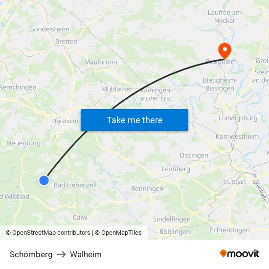 Schömberg to Walheim map