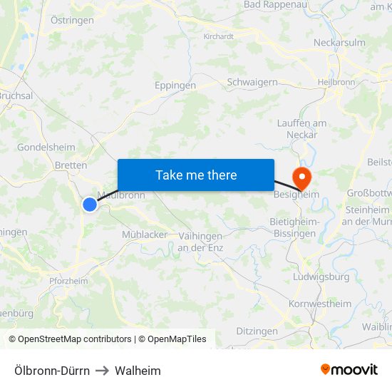 Ölbronn-Dürrn to Walheim map