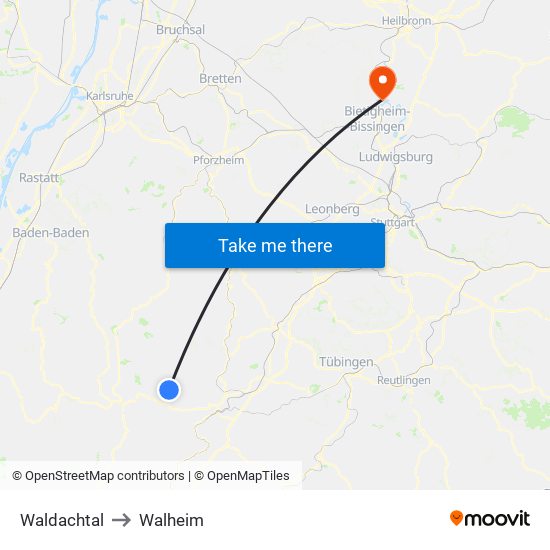 Waldachtal to Walheim map