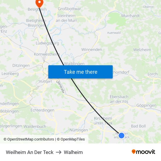 Weilheim An Der Teck to Walheim map