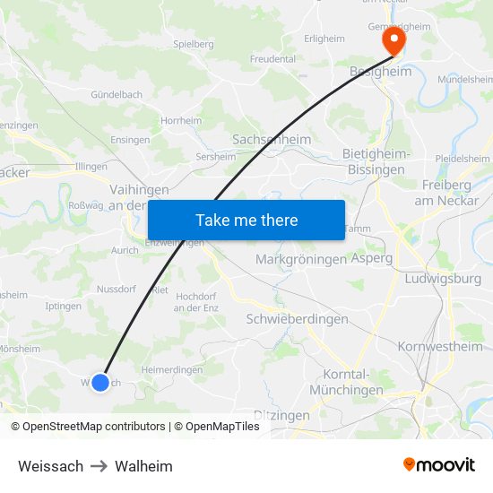 Weissach to Walheim map