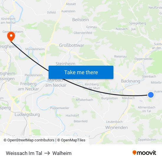 Weissach Im Tal to Walheim map