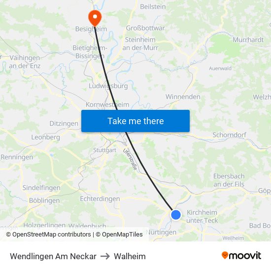 Wendlingen Am Neckar to Walheim map