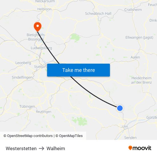 Westerstetten to Walheim map