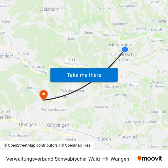 Verwaltungsverband Schwäbischer Wald to Wangen map