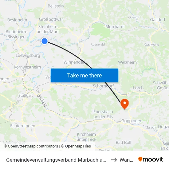 Gemeindeverwaltungsverband Marbach am Neckar to Wangen map