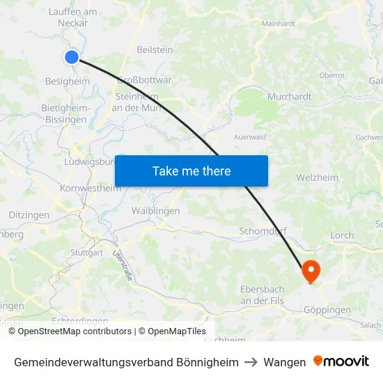 Gemeindeverwaltungsverband Bönnigheim to Wangen map
