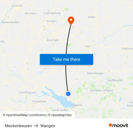 Meckenbeuren to Wangen map
