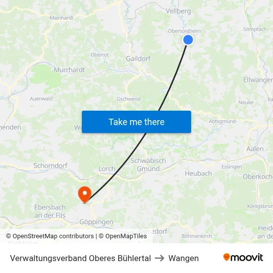 Verwaltungsverband Oberes Bühlertal to Wangen map