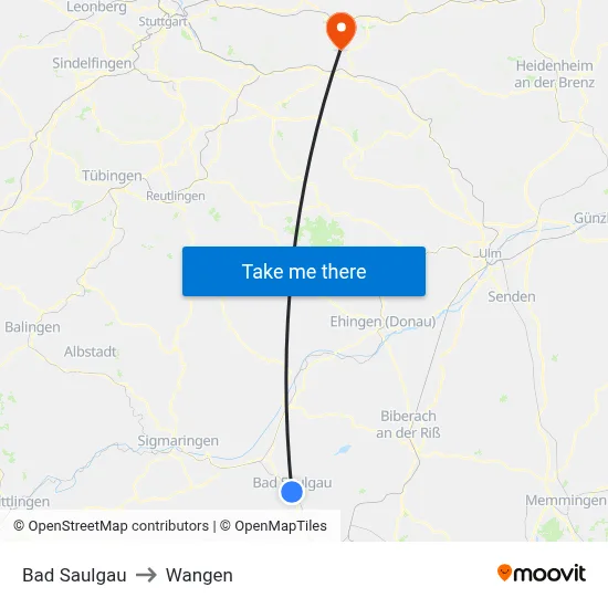 Bad Saulgau to Wangen map