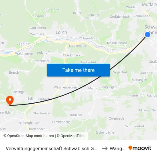 Verwaltungsgemeinschaft Schwäbisch Gmünd to Wangen map