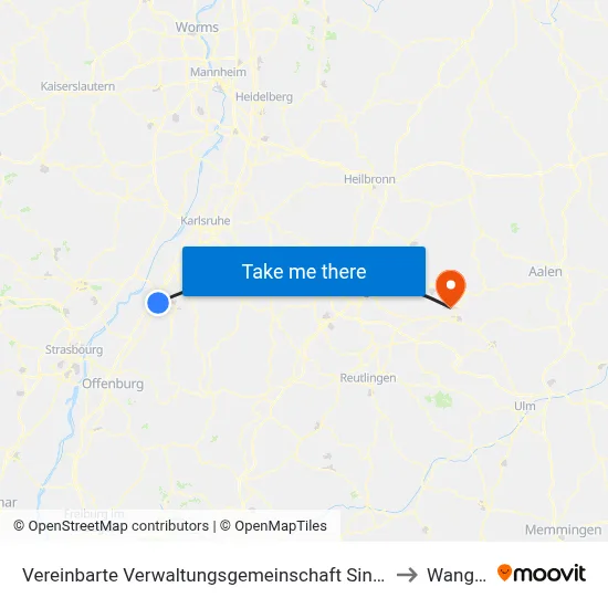 Vereinbarte Verwaltungsgemeinschaft Sinzheim to Wangen map