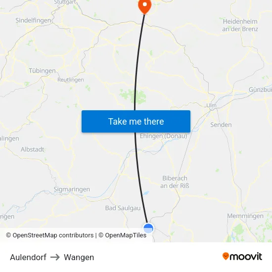 Aulendorf to Wangen map