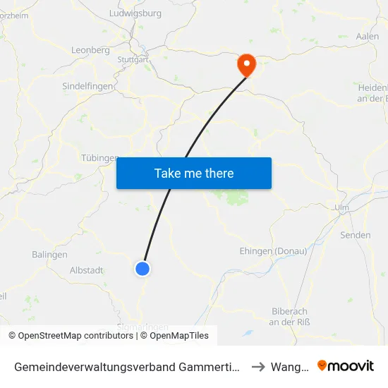 Gemeindeverwaltungsverband Gammertingen to Wangen map