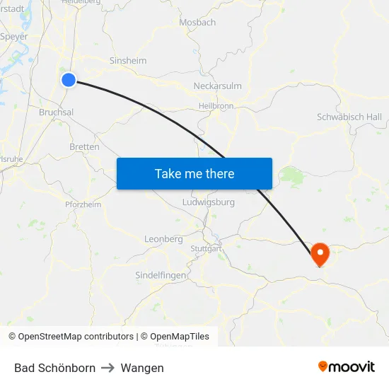 Bad Schönborn to Wangen map