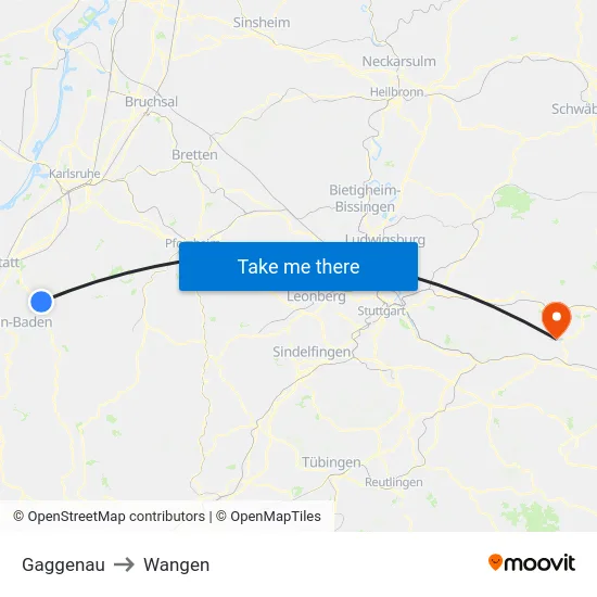 Gaggenau to Wangen map