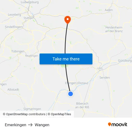 Emerkingen to Wangen map